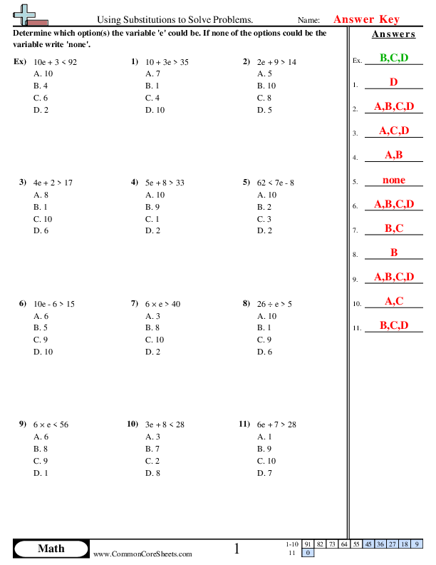  - Using Substitution to Solve Problems worksheet